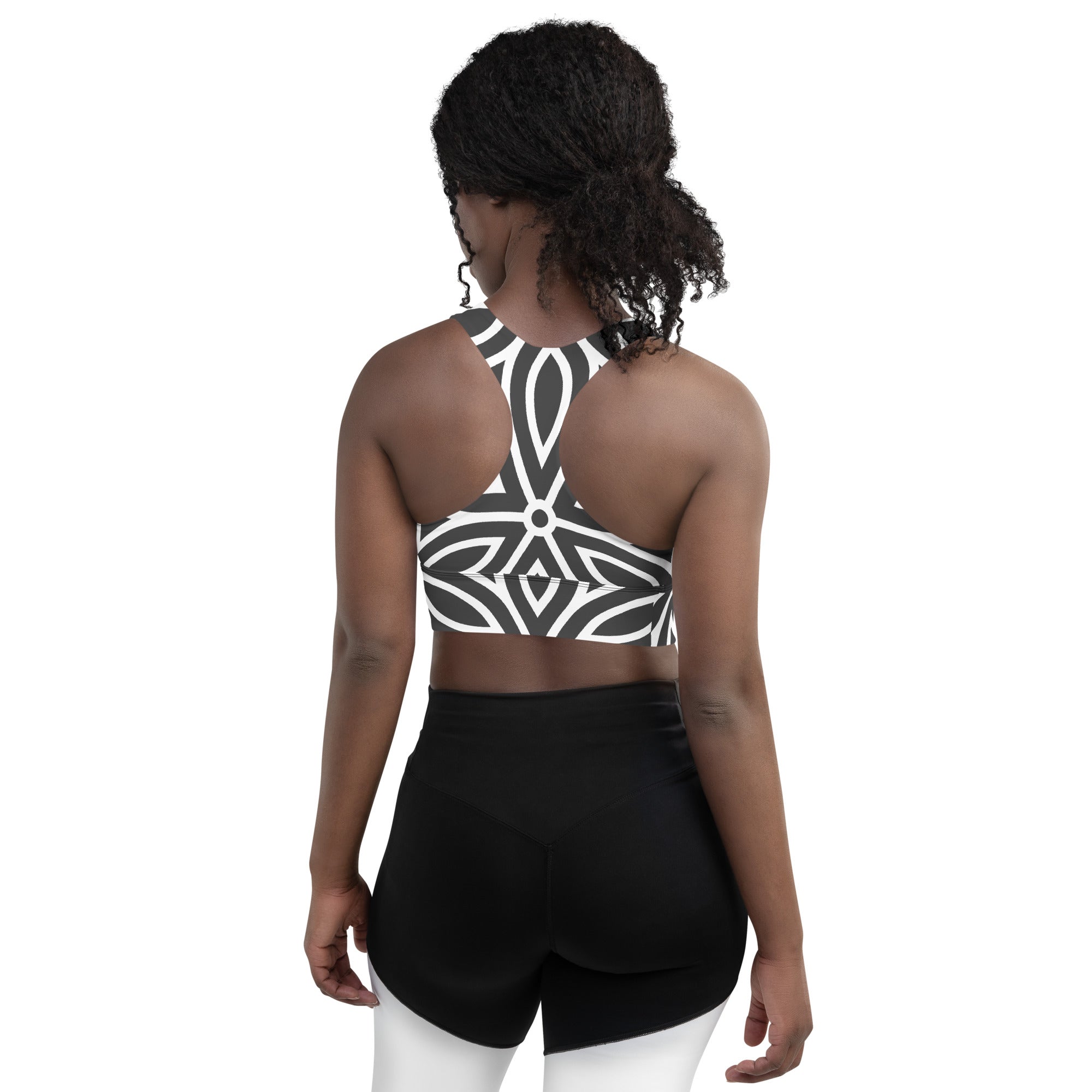Geometric Petal Print Longline Sports Bra